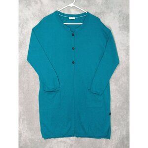 J Jill Sweater Womens Large Blue Wool Blend Cardigan Long Sleeve Duster